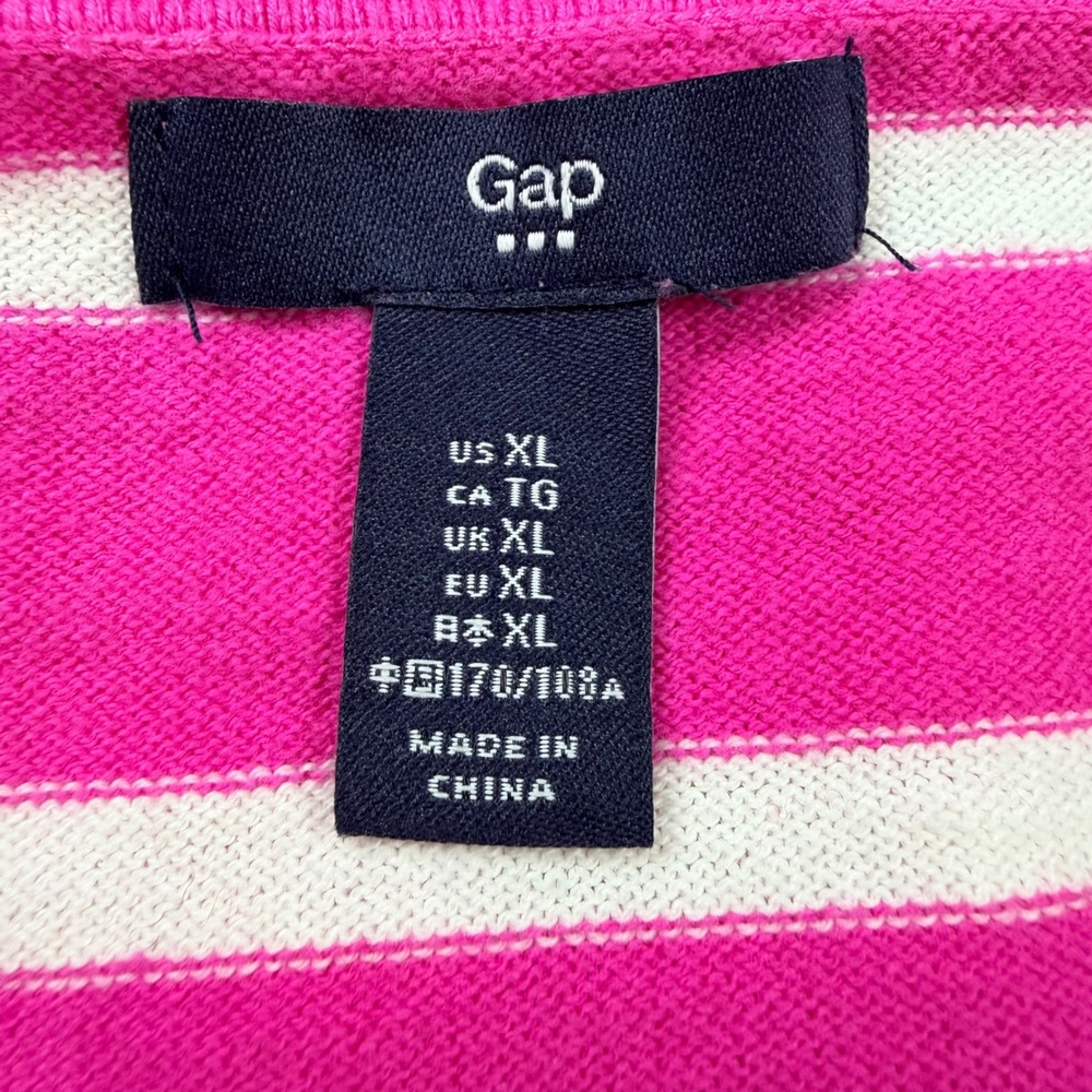 Gap V-Neck Striped Sweater Womens XL Pink White Navy Blue Excellent Cotton SP16 - Picture 5 of 7